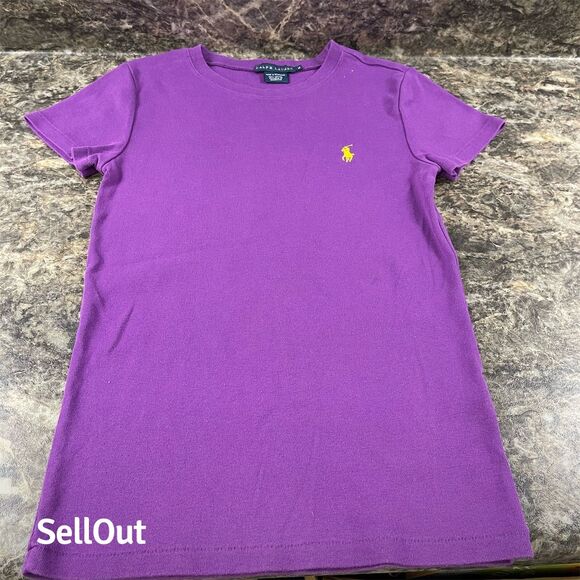 Ralph Lauren Women’s Purple Crew Neck T-Shirt Yellow Pony Logo Size M - Picture 1 of 6